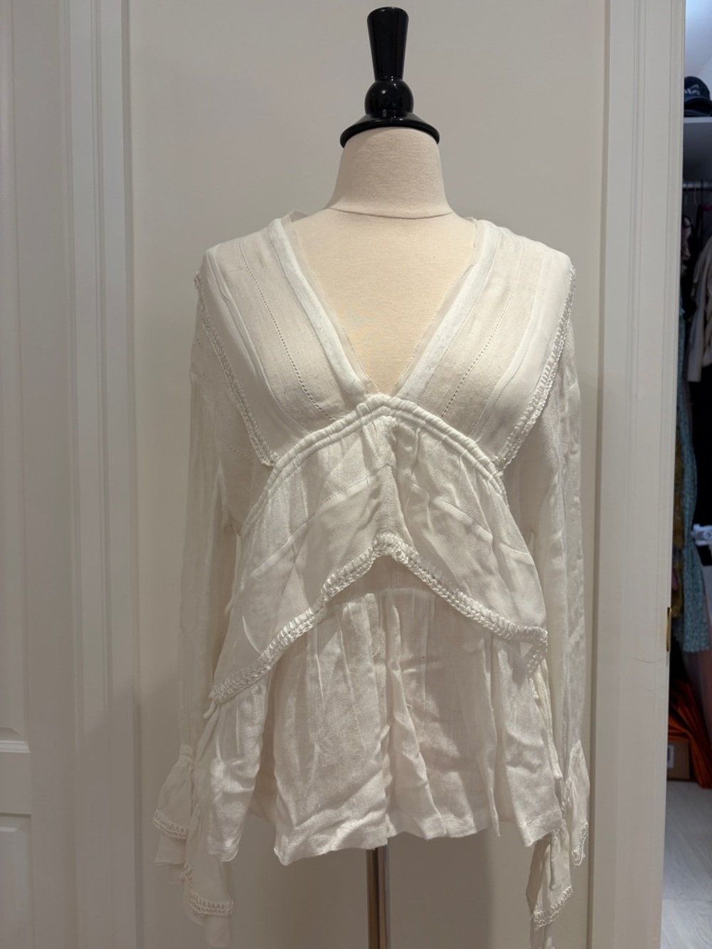IRO White V-Neck Tiered Peasant Blouse